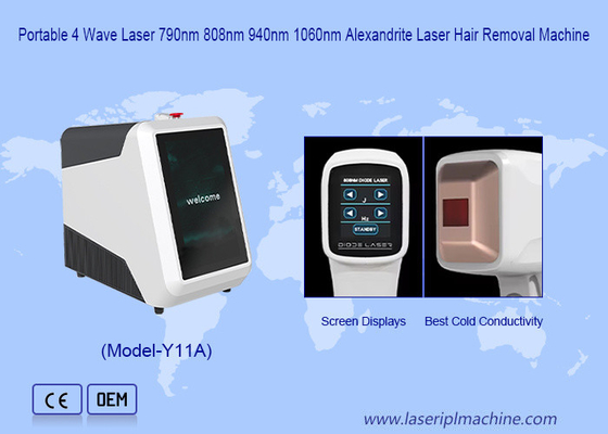 Máquina de remoção de pelos por laser de diodo portátil de 4 comprimentos de onda com sistema de resfriamento