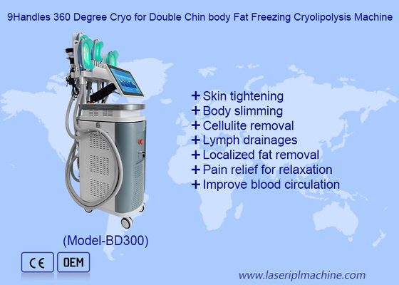 9Handles 360 graus Cryo para o corpo de gordura de barbilho duplo máquina de congelamento Cryolipolysis