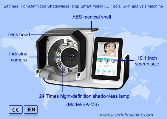 Lâmpada sem sombra 24 vezes de alta definição Espelho inteligente Máquina de análise 3D da pele facial