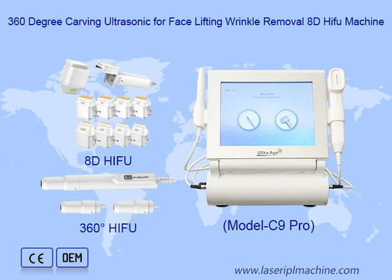 360 graus de escultura ultra-sônica para face lifting de remoção de rugas 8D Hifu máquina