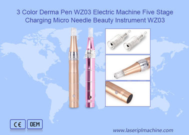 3 Color Derma Pen Máquina elétrica de carregamento de cinco estágios Micro Agulha Instrumento de beleza