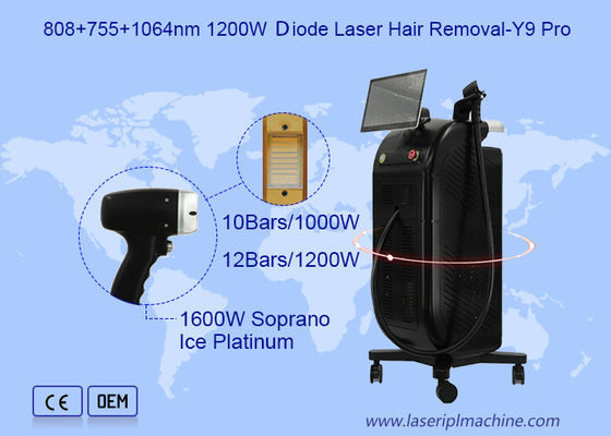 Single Handle 3 comprimento de onda 808 755 1064nm 1200W Diodo Laser de depilação Y9 Pro