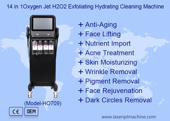 14 em 1 Jato de Oxigénio H2O2 Exfoliante Hidratante Máquina de Limpeza