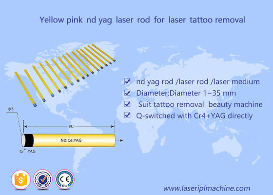 Bom preço Cristal médico 5*85mm do rosa do amarelo de Rod da máquina da remoção da tatuagem do laser do Nd Yag on-line