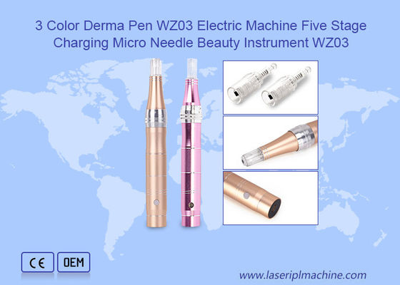 Bom preço 3 Color Derma Pen Máquina elétrica de carregamento de cinco estágios Micro Agulha Instrumento de beleza on-line